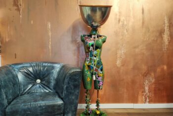 Mannequin home decor lamp with nature inspired joyful, cartoon design front view
