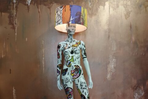 Mannequin home decor lamp with unique trendy art design close up view