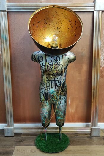 Mannequin lamp with unique street art design front view